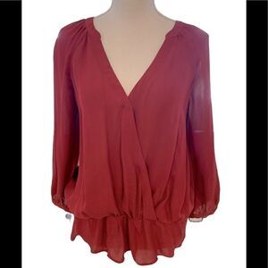 Josie Red Silk long sleeve Blouse XS